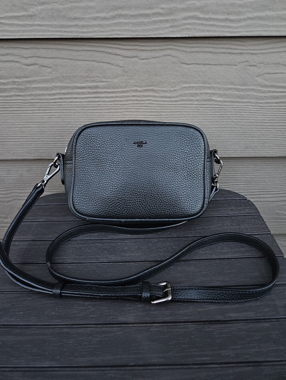 Angela Roi Black Grace Crossbody Camera Bag Pebbled Vegan Leather Small Purse
